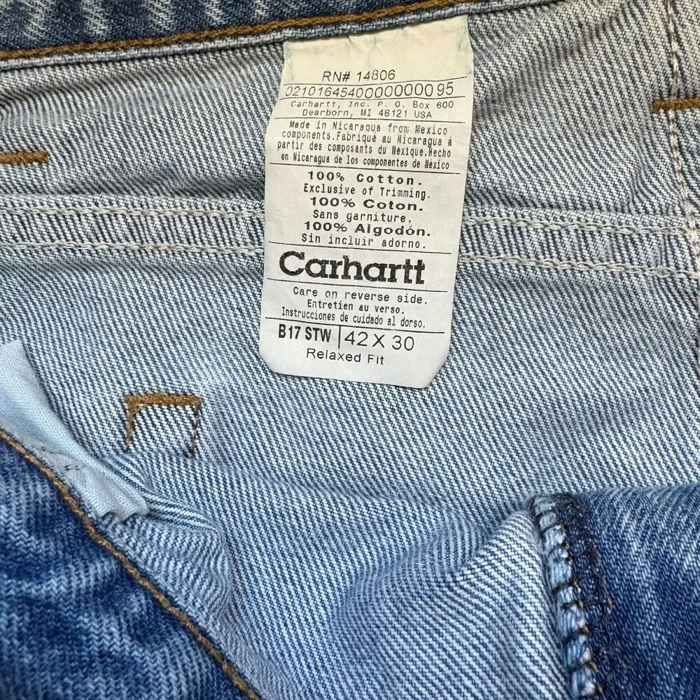 Carhartt Jeans Mens W42 L30 Blue Relaxed Fit Straight Leg Workwear Cotton